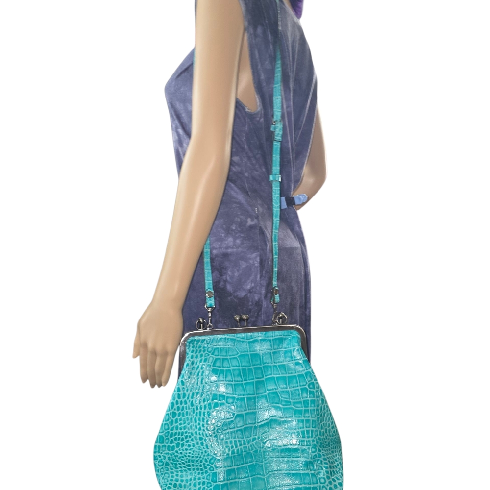 Chic Turquoise Crocodile-Embossed Crossbody Bag